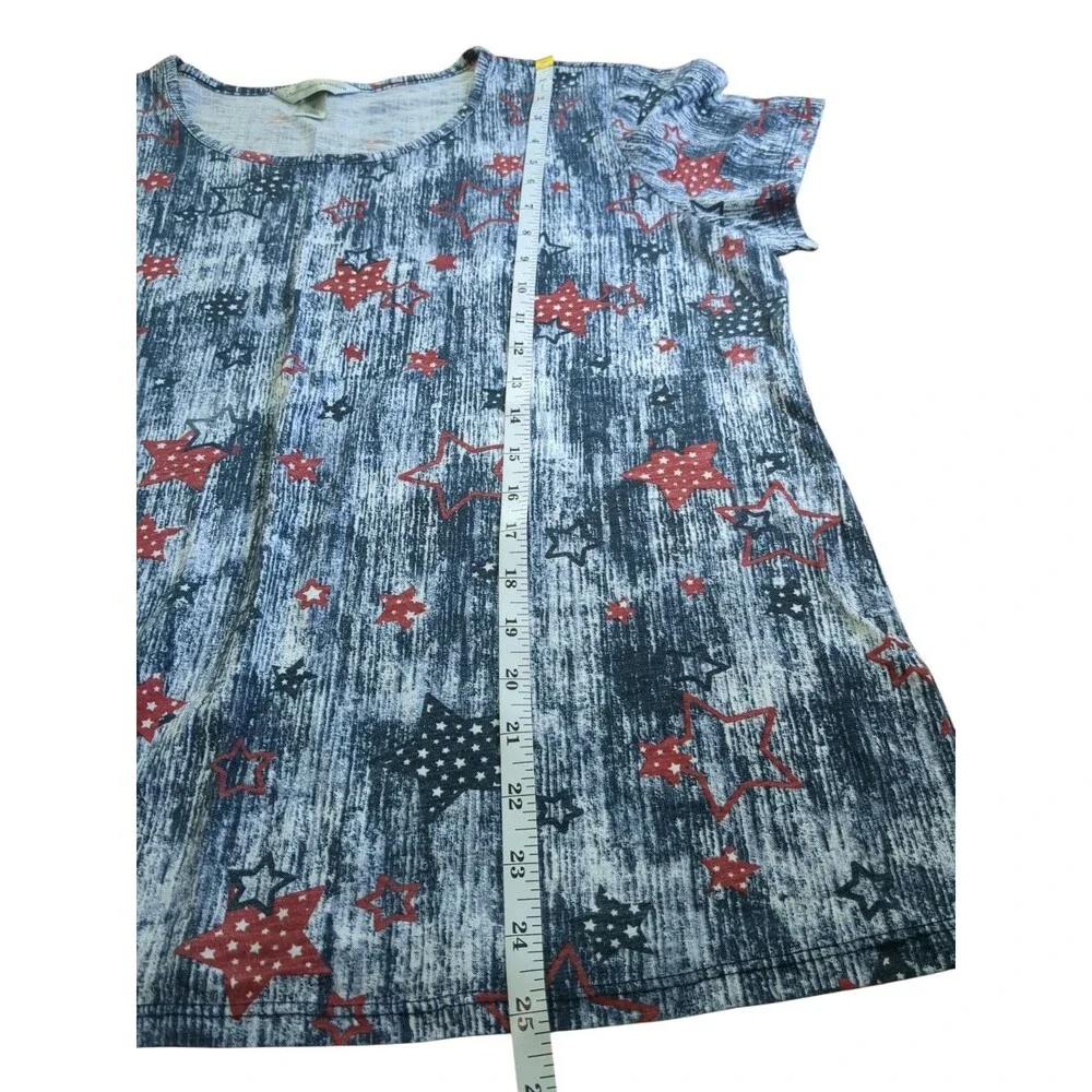 CJ Banks Top Womens XL Red Blue White Stars Short Sleeve Crew Neck T-Shirt - Picture 2 of 8